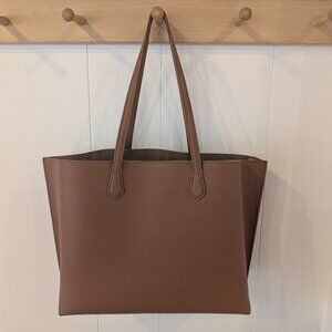 QUINCE Italian Leather Triple Compartment Shopper Tote in Cognac